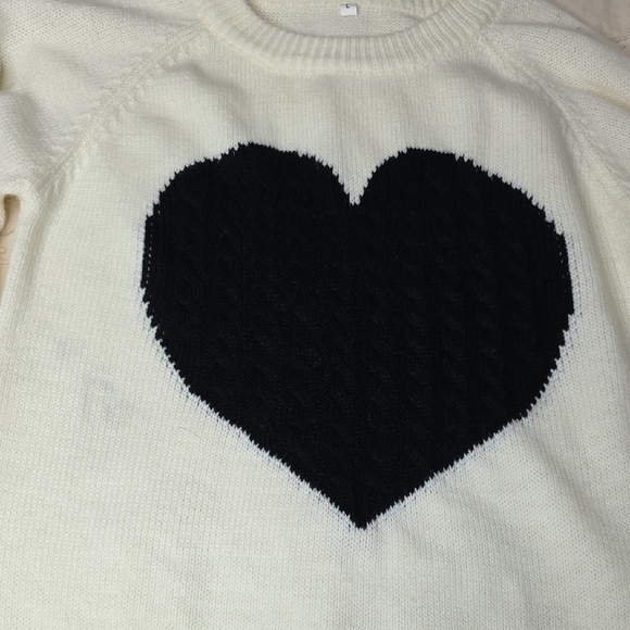 Crew Neck Love Sweater with Knit Heart Design - Picture 5 of 5